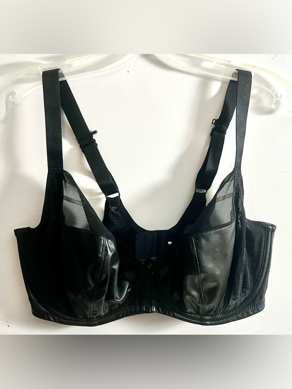 Parfait Black Faux Leather & Mesh Underwire Bra – Size 36J (NWOT)